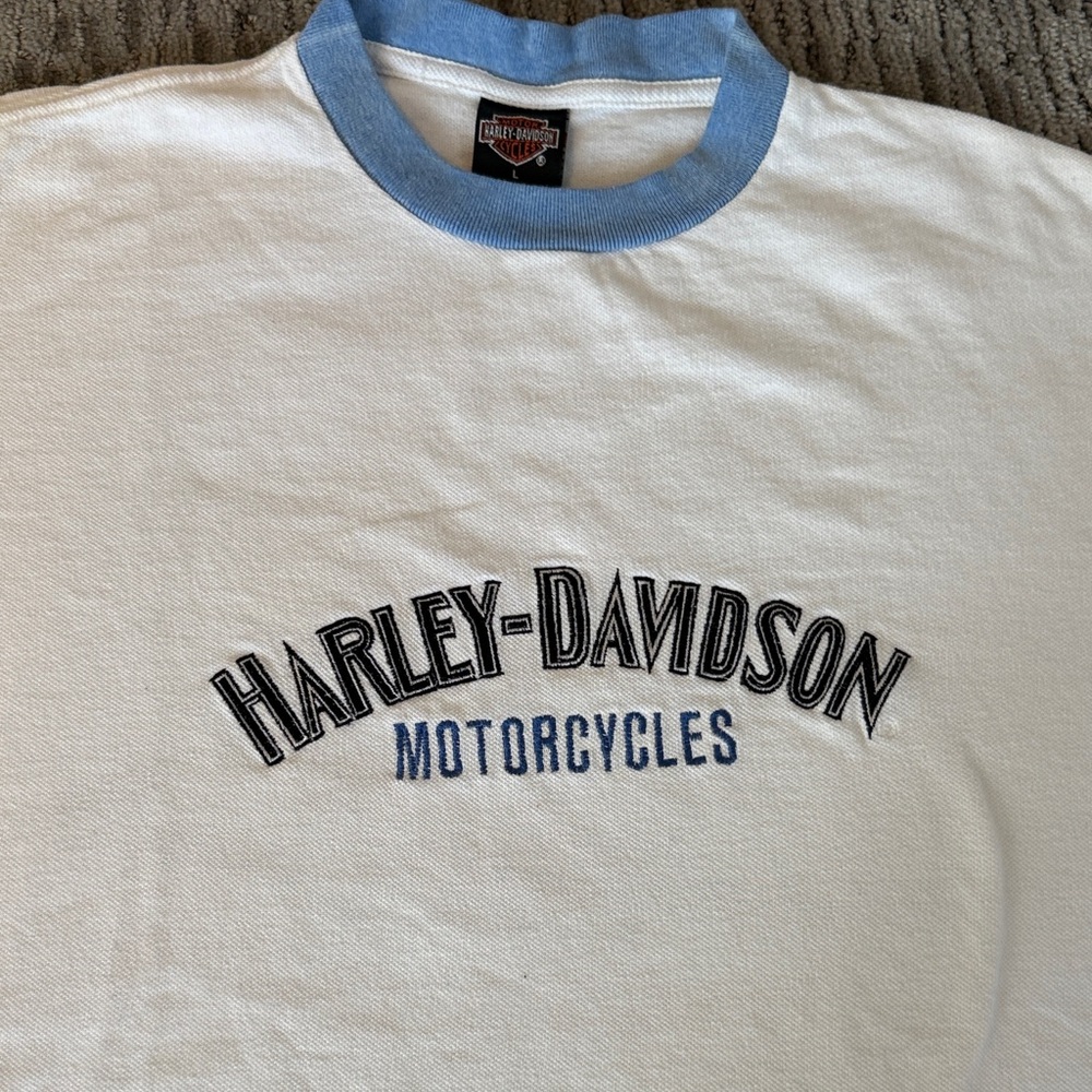 Vintage Costa Rica Harley-Davidson White Tee with Blue Trim